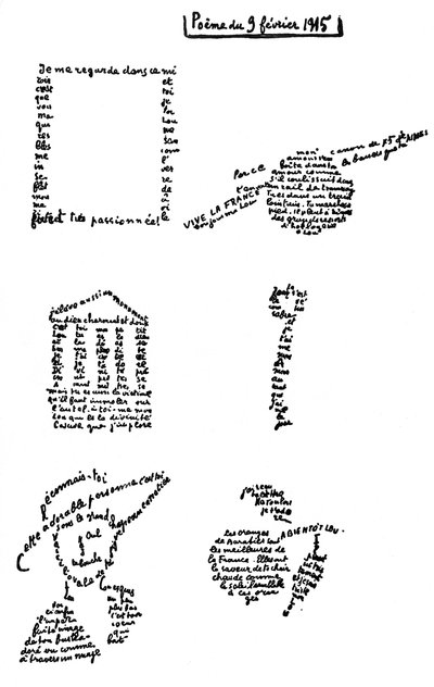 カリグラム、詩、1915年2月9日 作： Guillaume Apollinaire