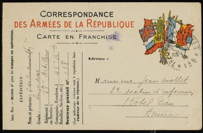ジャン・モレットへのポストカード、1915 作： Guillaume Apollinaire