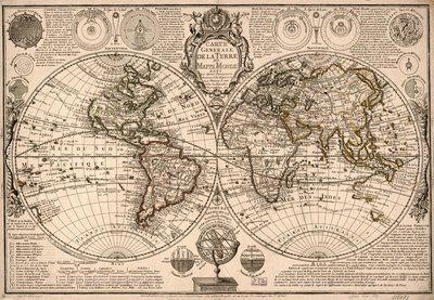 Carte generale de la terre - ou mappe monde auec les quatre principal  sistemes  les figures des sept planetes le all selones new obseruations.LOC 2017585685 作： ギヨーム・ダネット