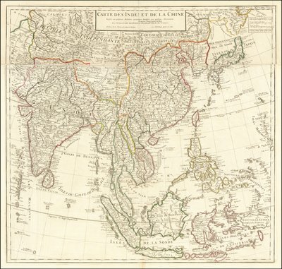 1705年の地図 - インドと中国の地図 作： ギヨームデリ