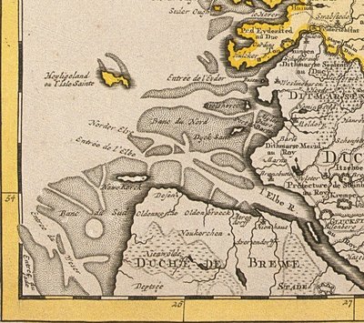 デンマークの地図からのヘリゴランドの詳細、1730 作： Guillaume Delisle