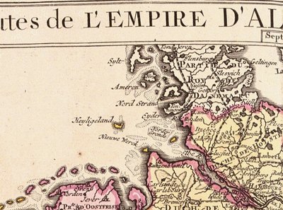 ドイツ帝国の地図からのヘリゴランドの詳細、1730 作： Guillaume Delisle