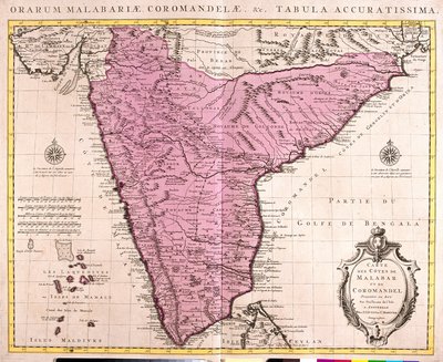 コロマンデルとマラバル（インド）の地図（エッチング 作： Guillaume Delisle