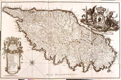 コルシカ島（フランス）の地図（銅版画 作： Guillaume Delisle