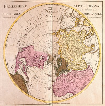 北半球の地図、北極の土地の説明（強い水 作： Guillaume Delisle