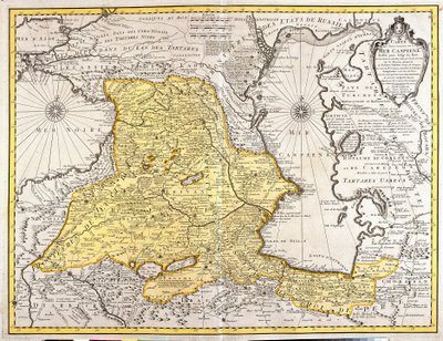 カスピ海周辺諸国(ロシア、アルメニア、ペルシャ、カザフスタン、トルクメニスタン)の地図(エッチング) 作： Guillaume Delisle