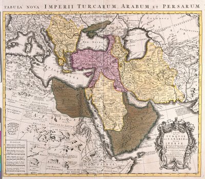 中近東の地図。トルコ帝国、ペルシャ、アラビア半島（銅版画 作： Guillaume Delisle
