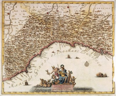ジェノバ共和国、ギヨーム・ド・リルの地図（『世界の現状』より）、ヴェネツィア、銅版画 作： Guillaume Delisle