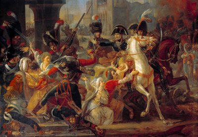 エジプトのキャンペーン（遠征）（1798-1801）：「フランス軍が7月3日にアレクサンドリアに入ったとき、アラブの家族に向けたボナパルト将軍のクレマンス 作： Guillaume Francois Colson