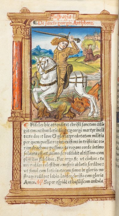 ローマ版時祷書：103v「竜を退治する聖ジョージ 作： Guillaume Le Rouge