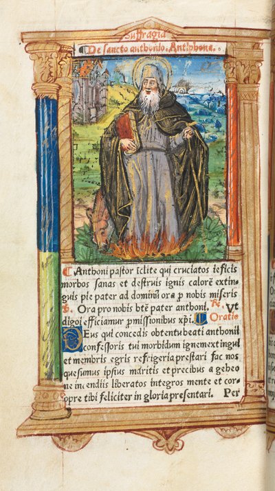 ローマ版時祷書：104v、聖アンソニー大修道院長 作： Guillaume Le Rouge