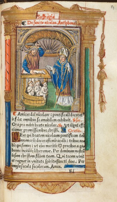 印刷時祷書（ローマ使用）：フォール105r 聖ニコラス 作： Guillaume Le Rouge