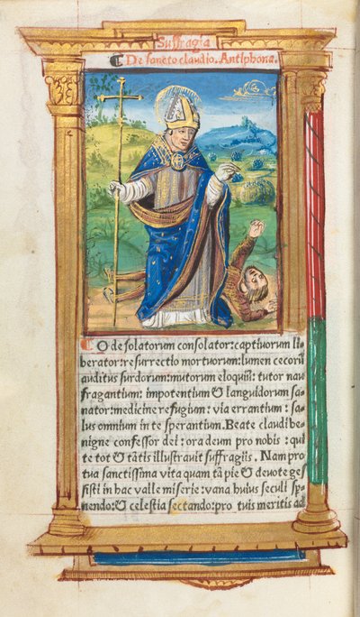 印刷時祷書（ローマ使用）：105v、司教としての聖クロード 作： Guillaume Le Rouge