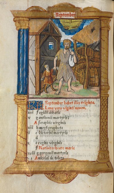 印刷された時祷書（ローマ使用）：フォール10v、9月の暦の図版 作： Guillaume Le Rouge