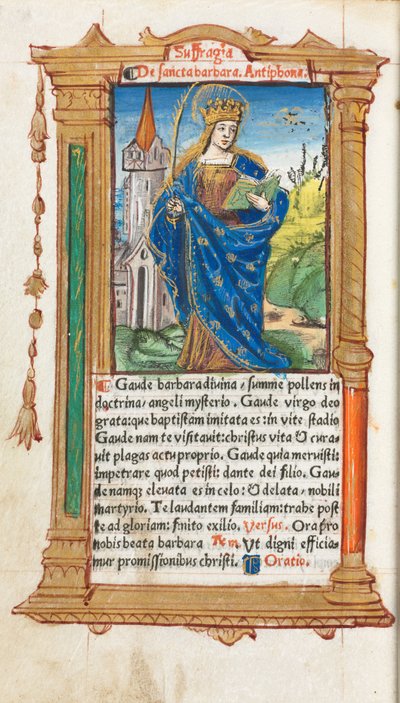 印刷時祷書（ローマ使用）：フォール110v、聖バルバラ 作： Guillaume Le Rouge