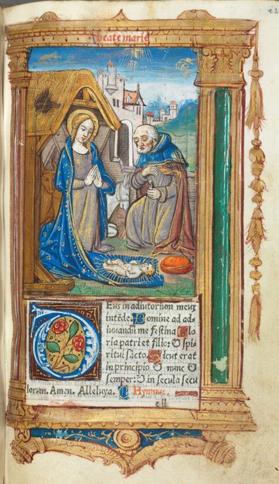 印刷時祷書（ローマ使用）：34r「キリストの降誕 作： Guillaume Le Rouge