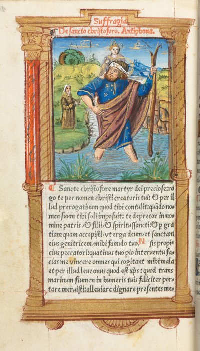 印刷された時間の本ローマの使用：fol。 101v、セントクリストファー、1510。 作： Guillaume Le Rouge