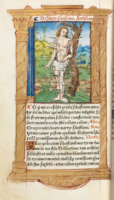 印刷された時間の本ローマの使用：fol。 102v、セントセバスチャン、1510。 作： Guillaume Le Rouge