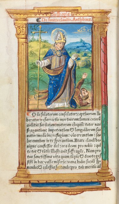 ローマの印刷された時間の使用：fol。 105v、ビショップとしてのセントクロード、1510年。 作： Guillaume Le Rouge