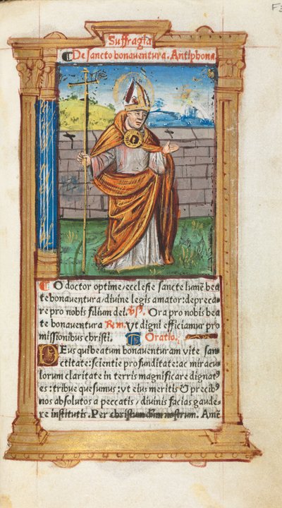 印刷された時間の本ローマの使用：fol。 107r、セントボナベンチュラ、1510。 作： Guillaume Le Rouge