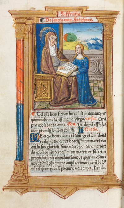 印刷された時間の本ローマの使用：fol。 108v、セントアンと聖母マリア、1510年。 作： Guillaume Le Rouge