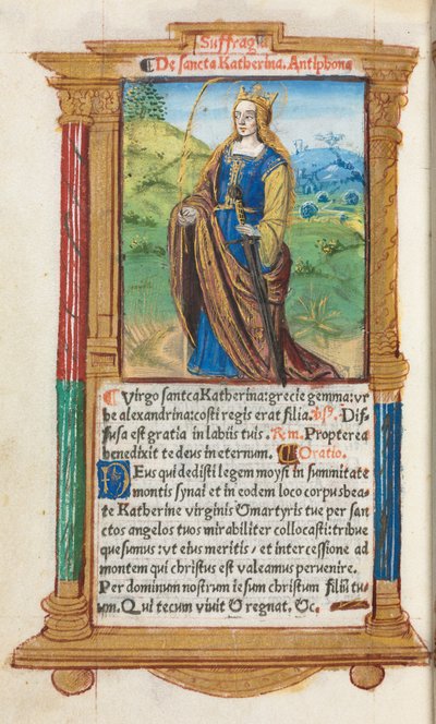 印刷された時間の本ローマの使用：fol。 109v、セントキャサリン、1510年。 作： Guillaume Le Rouge