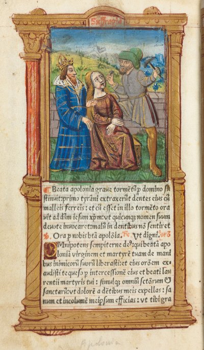 印刷された時間の本ローマの使用：fol。 111v、聖アポロニア、1510年。 作： Guillaume Le Rouge