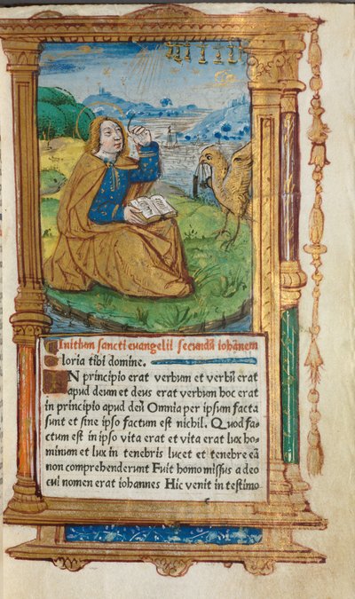 印刷された時間の本ローマの使用：fol。 17r、セントジョン、パトモス島、1510年。 作： Guillaume Le Rouge