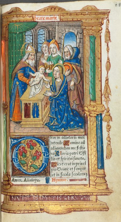 ローマの印刷された時間の使用：fol。 40r、寺院でのプレゼンテーション、1510年。 作： Guillaume Le Rouge
