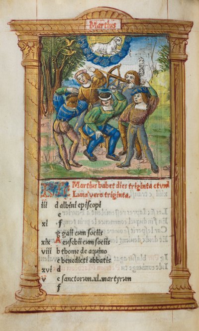 印刷された時間の本ローマの使用：fol。 4v、3月のカレンダーのイラスト、1510年。 作： Guillaume Le Rouge