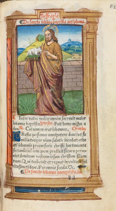 印刷された時間の本ローマの使用：fol。 98r、洗礼者聖ヨハネ、1510年。 作： Guillaume Le Rouge