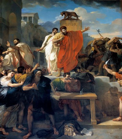 ヴァージニアの死 紀元前449年、ローマ共和国のデセムヴィアであるアピウス・クラウディウスは、恋仲にある百人隊長ヴァージニウス（Verginius）の娘ヴァージニア（Verginia）を自分の奴隷のように要求する。権力を行使して、彼女をやめさせる。デセムビアは 作： Guillaume Lethiere