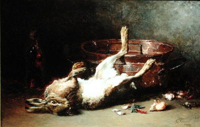 うさぎと大釜のある静物、1886 作： Guillaume Romain Fouace