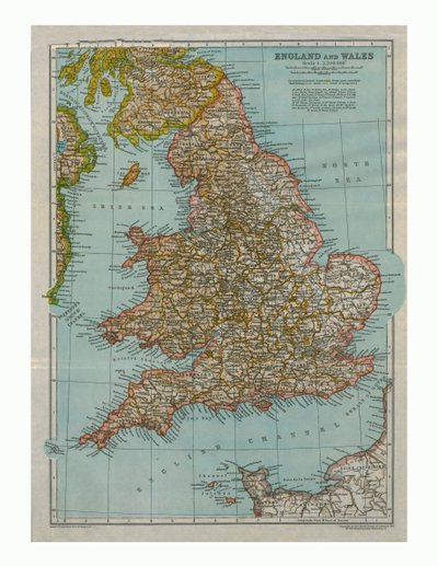イングランドとウェールズの地図、c1910 作： Gull Engraving Company