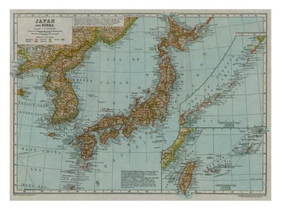 日本と韓国の地図、c1910 作： Gull Engraving Company