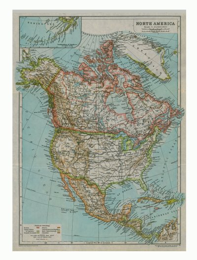 北アメリカの地図、c1910 作： Gull Engraving Company