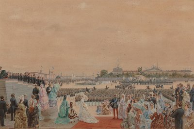 1872 年 5 月 30 日、元老院広場でのピョートル 1 世生誕 200 周年の厳粛な礼拝。 作： Gun