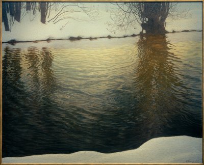 川沿いの冬の夜 作： Gustaf Edolf Fjaestad