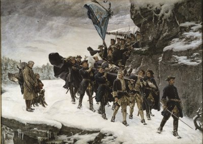 1884年にスウェーデンのカール12世王の死体を持ち帰る 作： Gustaf Olaf Cederstrom