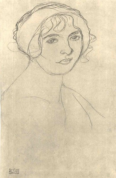 右側の裸の女の子の半身像。 作： Gustav Klimt