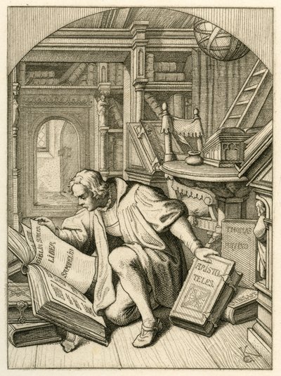 ルターはエアフルトの大学図書館で本を読んでいた。彼はラテン語の聖書 作： Gustav Ferdinand Leopold Konig
