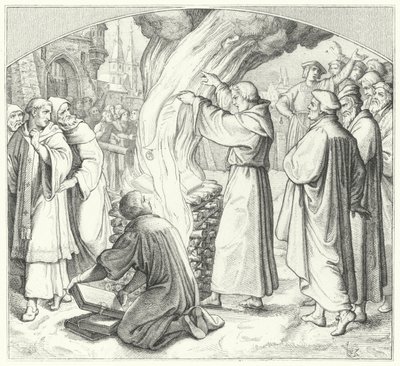 マーティンルター、1520年にヴィッテンベルクで教皇牛を焼き 作： Gustav Ferdinand Leopold Konig