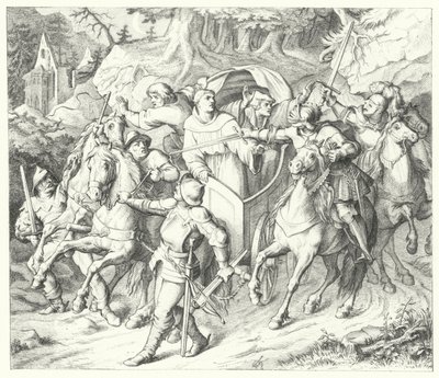 マーティンルターはワームの国会からの帰還で拉致されます、1521年 作： Gustav Ferdinand Leopold Konig