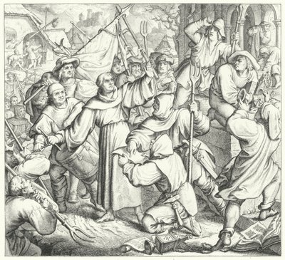 反乱軍と農民戦争に対して説教するマルティン・ルター（版画 作： Gustav Ferdinand Leopold Konig