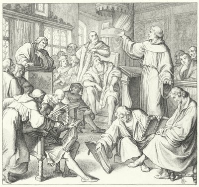 ライプツィヒの議論、アンドレアス・カールシュタット、ヨハン・エック、マーティン・ルター、1519 作： Gustav Ferdinand Leopold Konig
