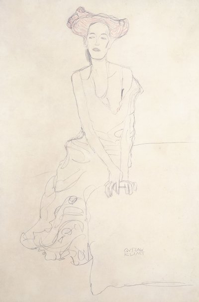 8月、若い女性、彼女の手で支えて、1908年 作： Gustav Klimt