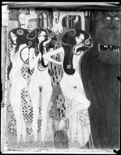 ベートーヴェンのフリーズ：「Die feindlichen Gewalten」の詳細 作： Gustav Klimt