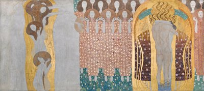 Beethoven Frieze: The Arts, Paradise Choir and Embrace - プレート 8、右側の長い壁 作： Gustav Klimt