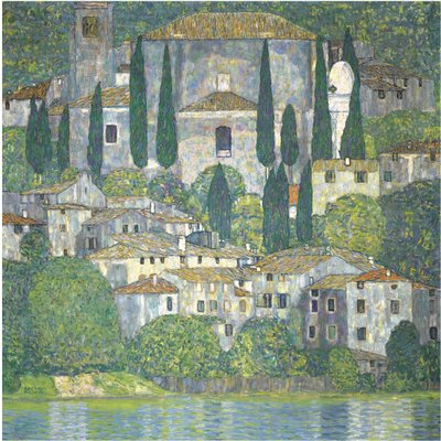 糸杉のあるカッソーネ風景の教会、1913 作： Gustav Klimt