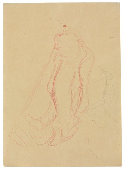 両手を合わせた衣装の習作、右側の反復、1903-04年頃（バフ紙にワックス・クレヨン、鉛筆で彩色） 作： Gustav Klimt